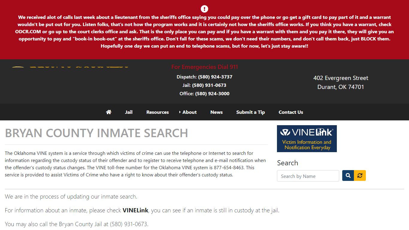 Inmate Search - Bryan County Sheriff's Office